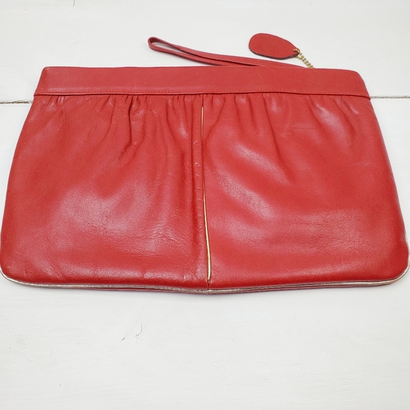 Vtg Etra Vintage 70s 80s Red Genuine Leather Medium Clutch Bag Purse - Picture 5 of 15